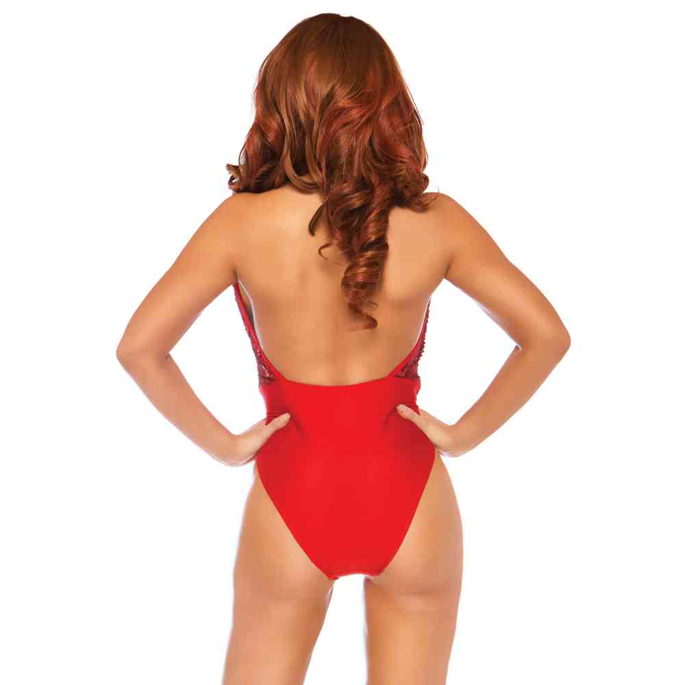 Leg Avenue - Shimmer Sequin Halter Bodysuit - Red